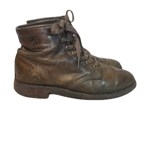 Vtg 60s 70s Chippewa logger brown leather  mens work boots usa vibram - Picture 1 of 16